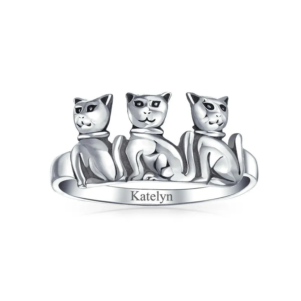 BFF Three Best Friends Family Kitten Cat Ring Band .925 Sterling Silver