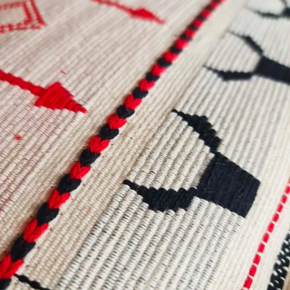 Black, White & Red Handwoven Cushion Cover with Bison Motif