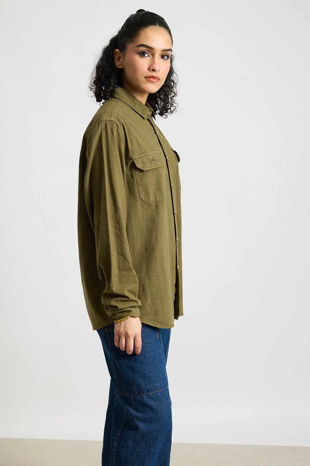 Blaze Military Olive Solid Women's Shirt