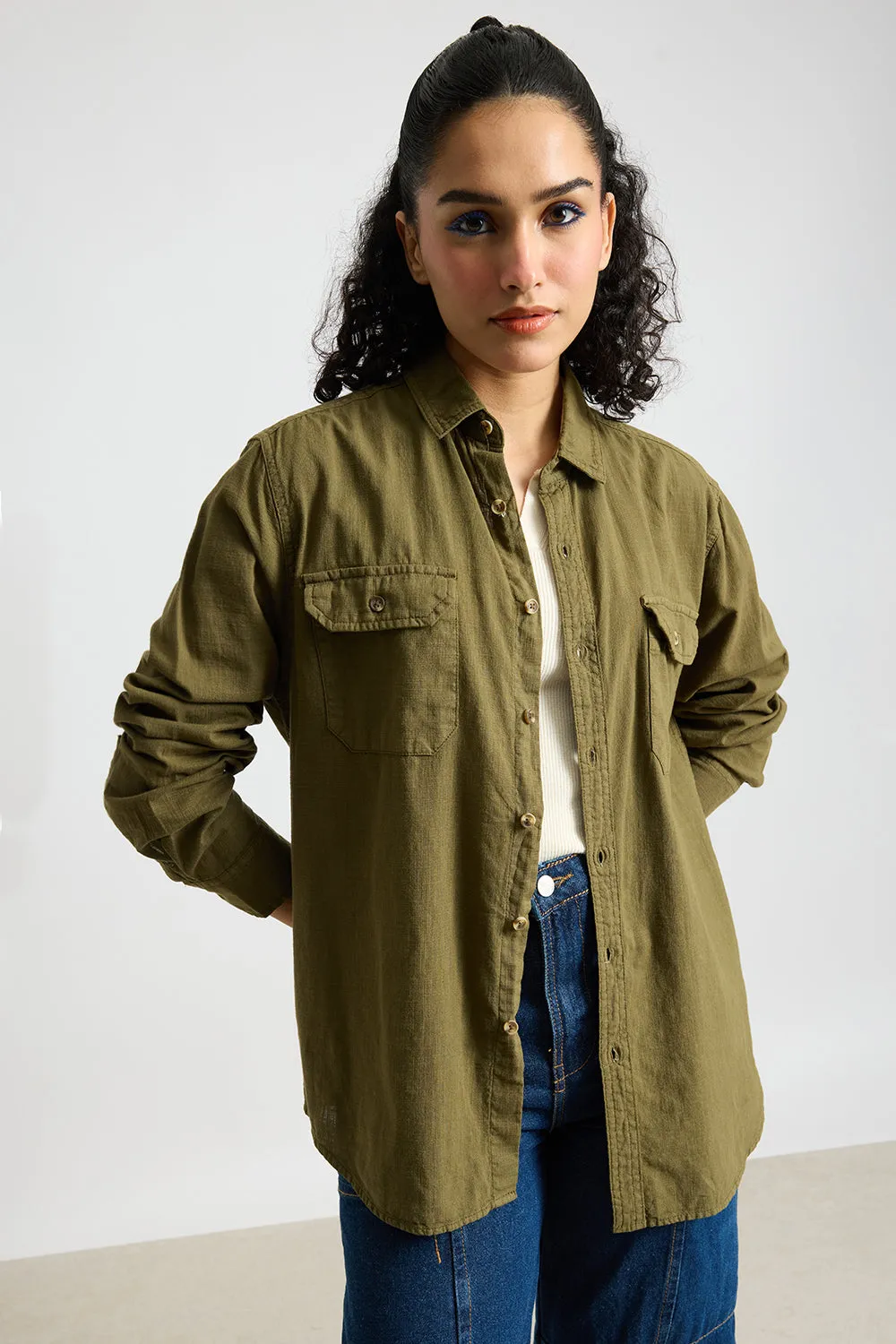 Blaze Military Olive Solid Women's Shirt