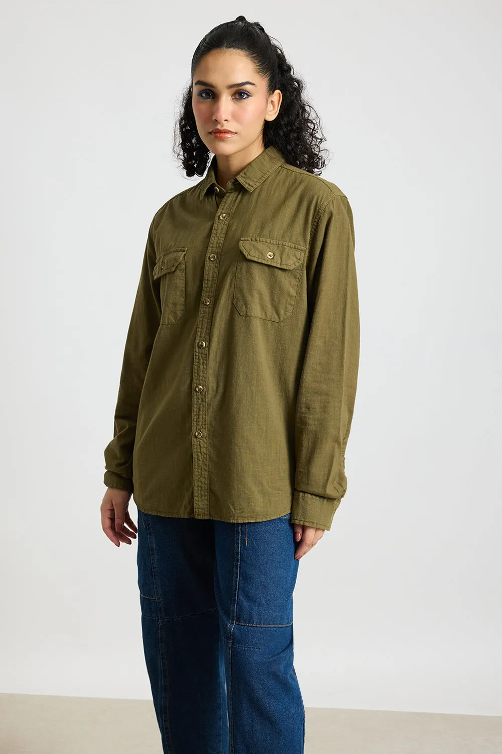 Blaze Military Olive Solid Women's Shirt