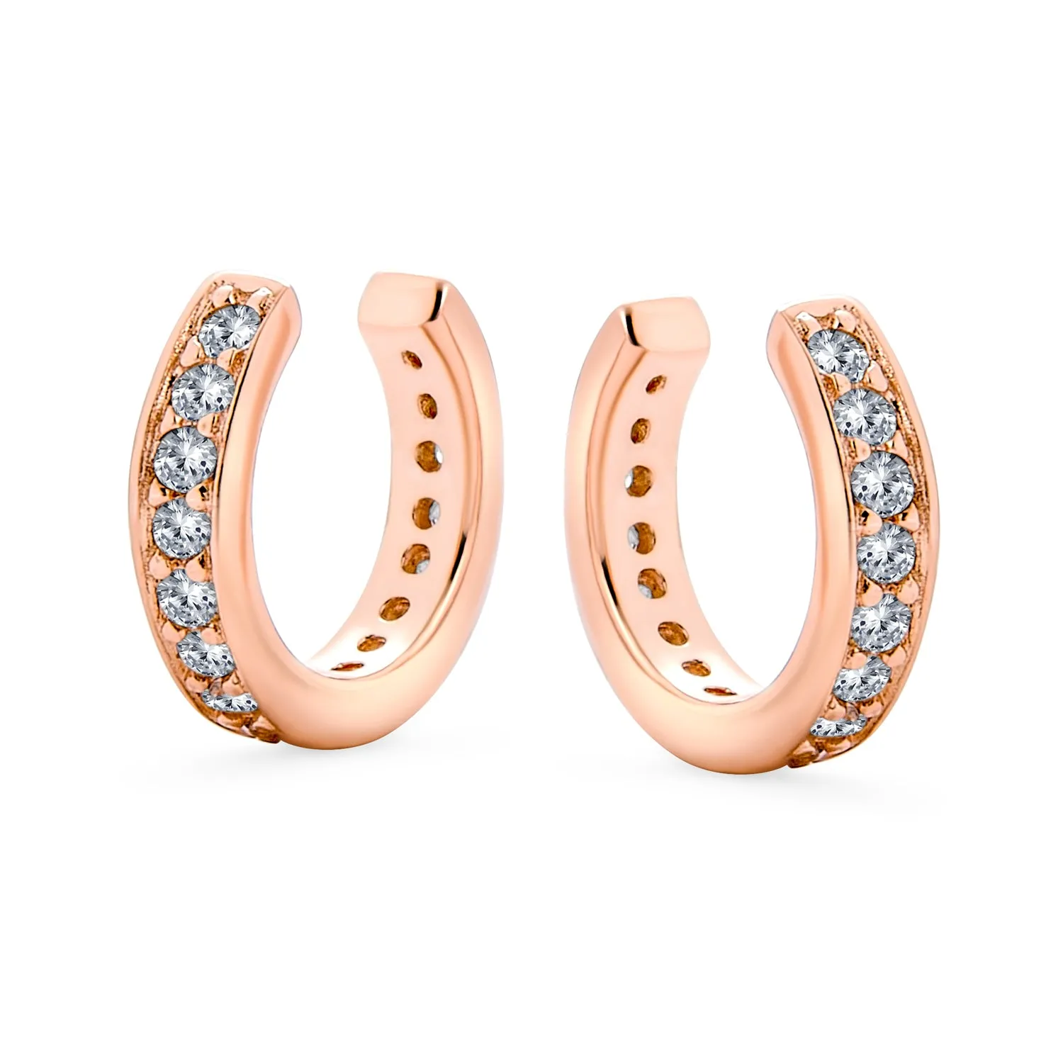 Blue CZ Ear Cuffs Wrap Earrings Row Band Yellow Rose Gold Plated .925 Silver