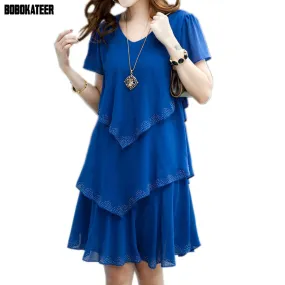 Blue Party Dresses Women Dress Chiffon Robe Sexy Clothing