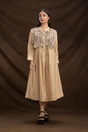 Champagne Gold Embroidered Chanderi Silk Dress