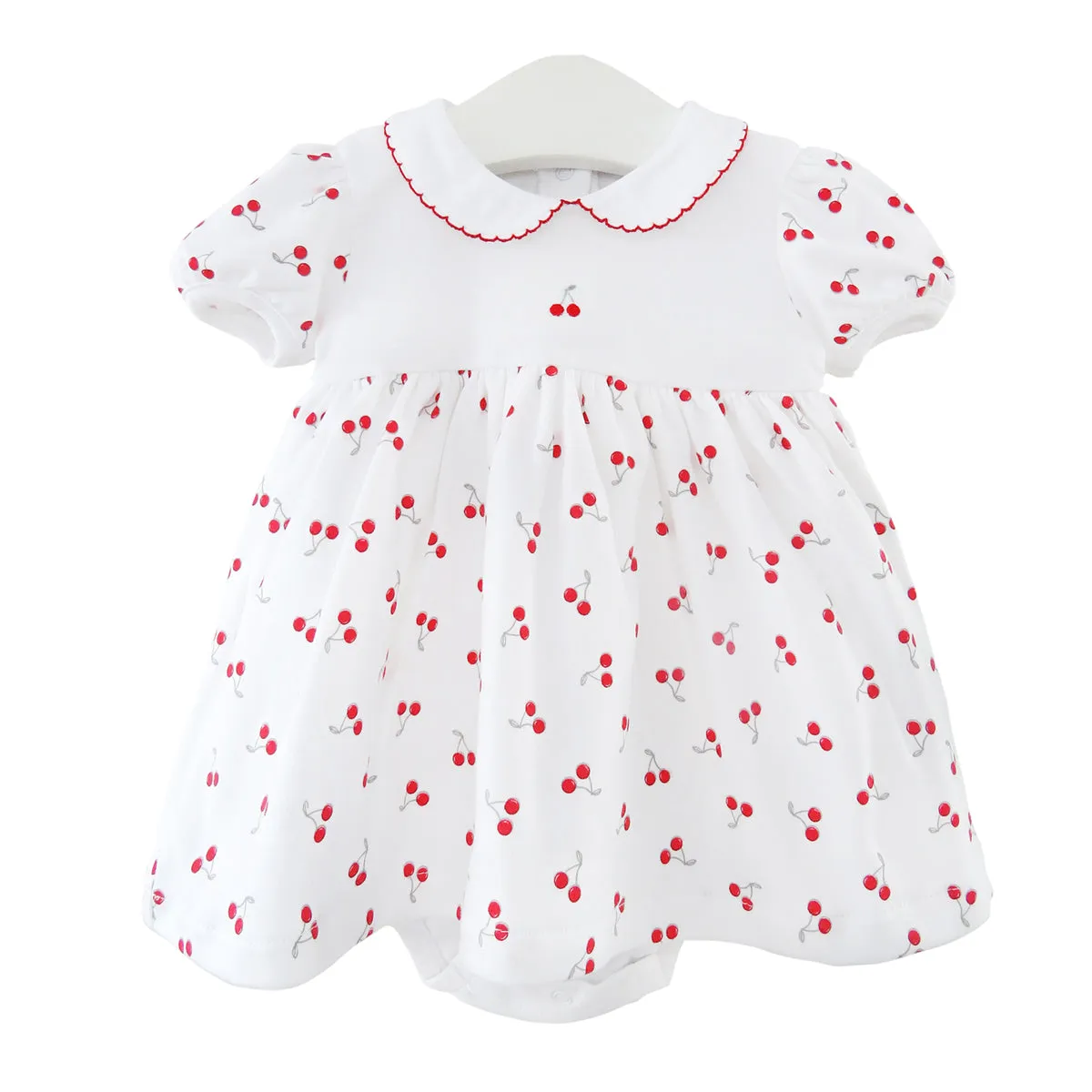 Cherries Embroidery and Printed Dress |  Baby Girl