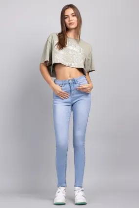 Classic High Rise Denim Skinny Jeans - Light Blue