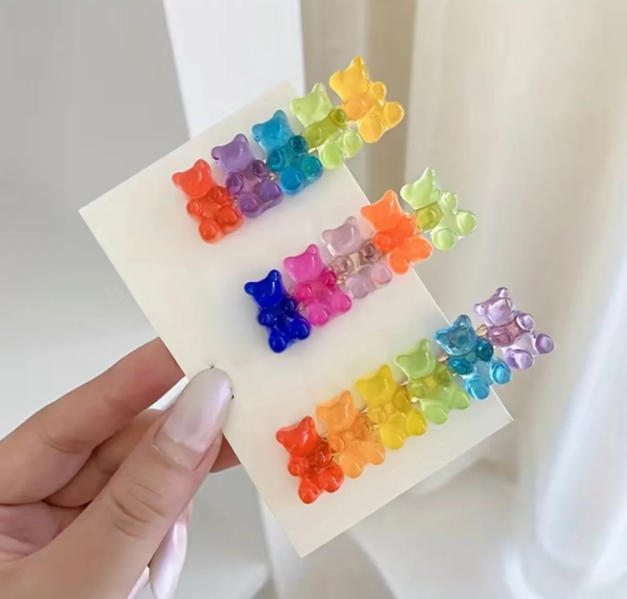 Colorful Gummy Bear Hair Clip, Hair Accessory, Women,5 Color & 6 Color,Rainbow,