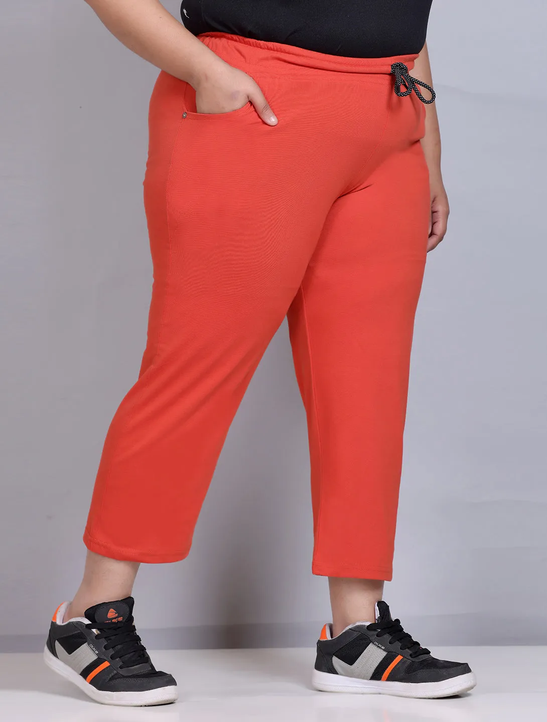 Cotton Capris For Women - Half Capri Pants - Tangy Orange