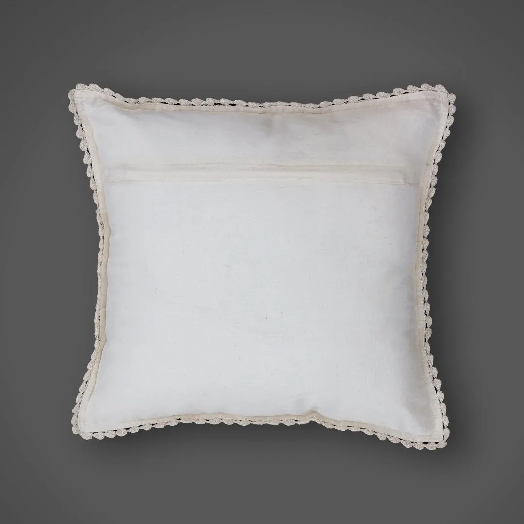 Crochet Cotton Cushion Cover In White | Set Of 1/2/4 | 16" x 16" | Handmade In India