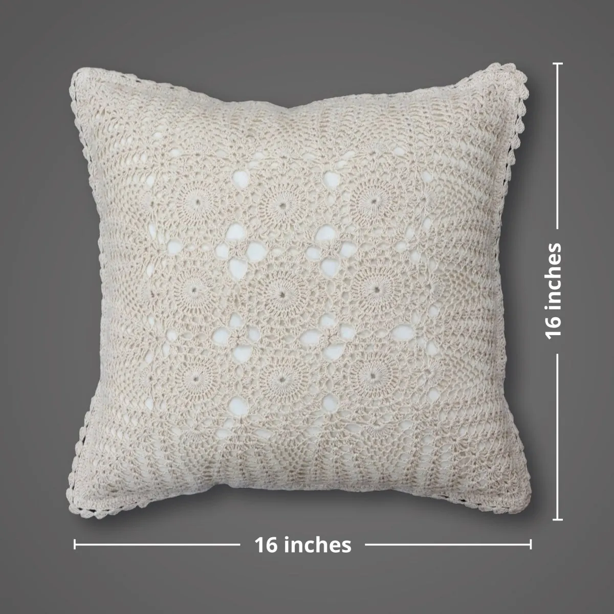 Crochet Cotton Cushion Cover In White | Set Of 1/2/4 | 16" x 16" | Handmade In India