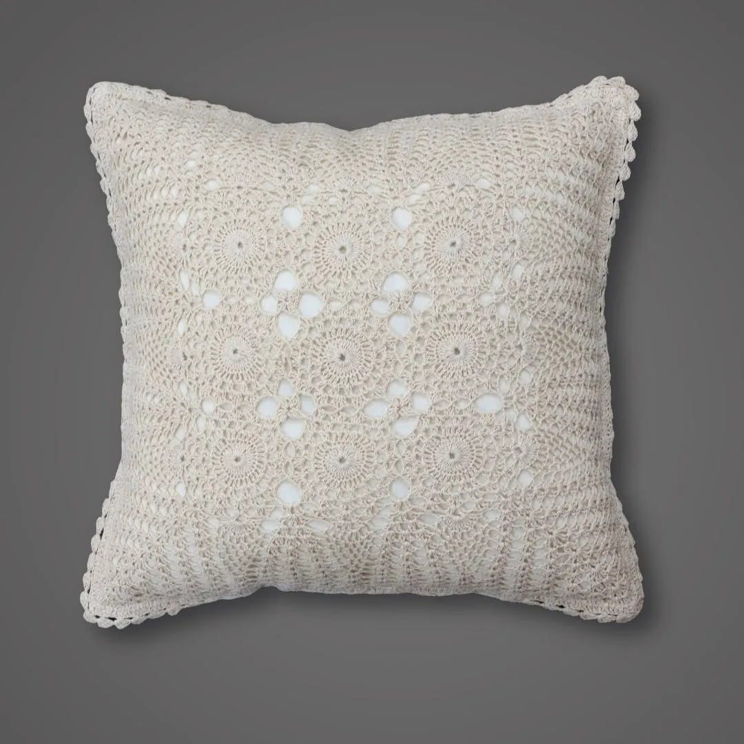 Crochet Cotton Cushion Cover In White | Set Of 1/2/4 | 16" x 16" | Handmade In India