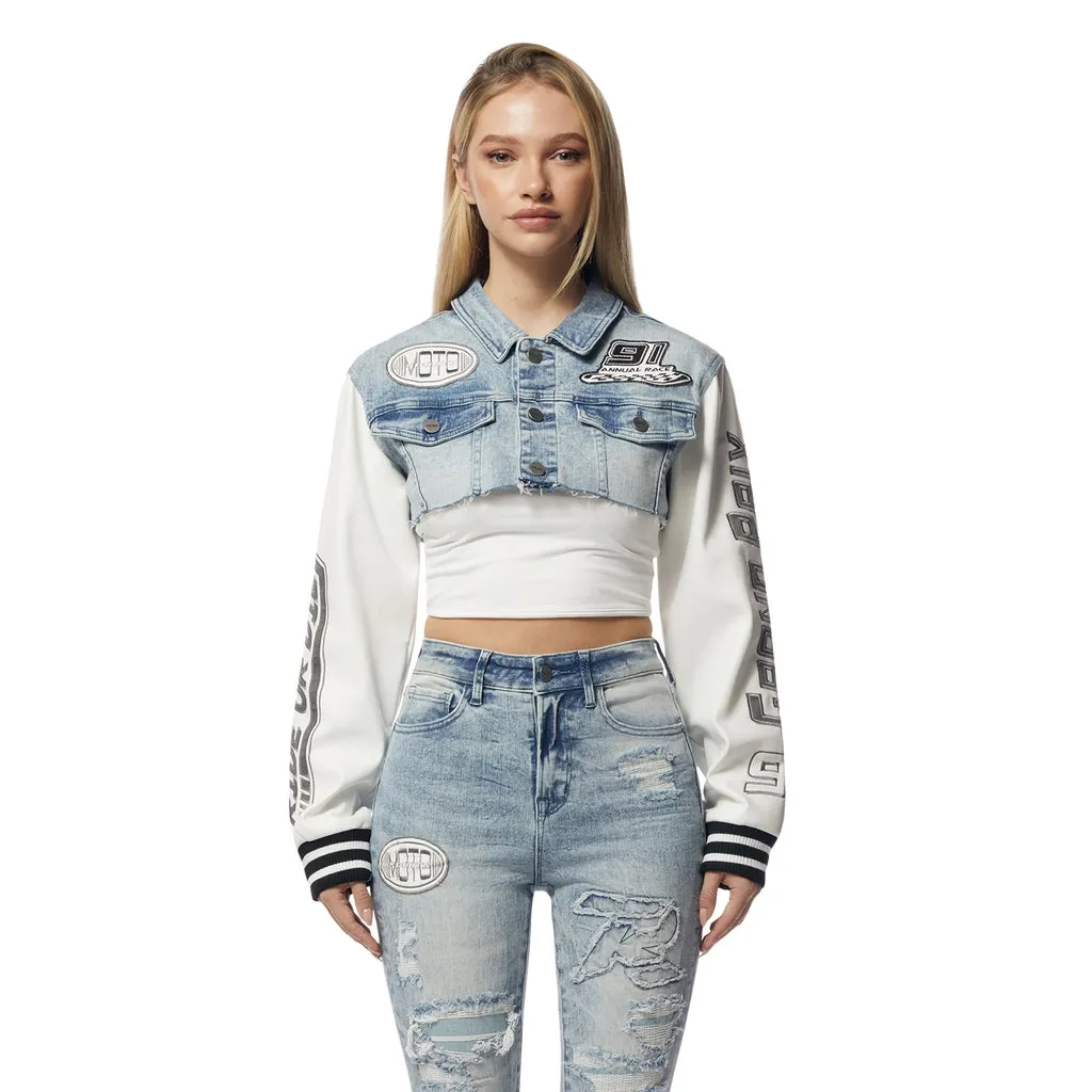 Cropped Jean Racing Jacket - Lowell Blue