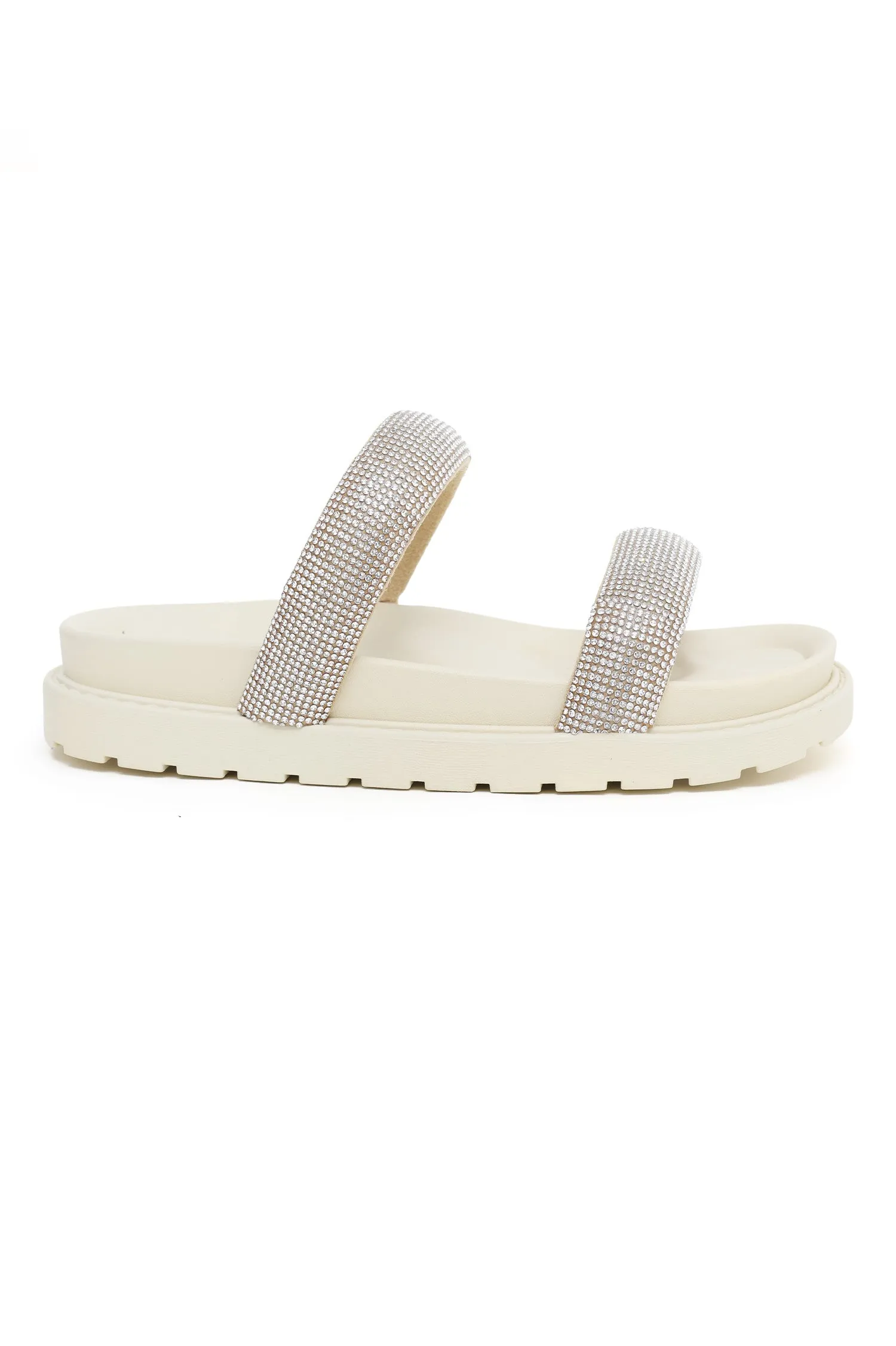 DIAMANTE STRAP SLIDES-BEIGE