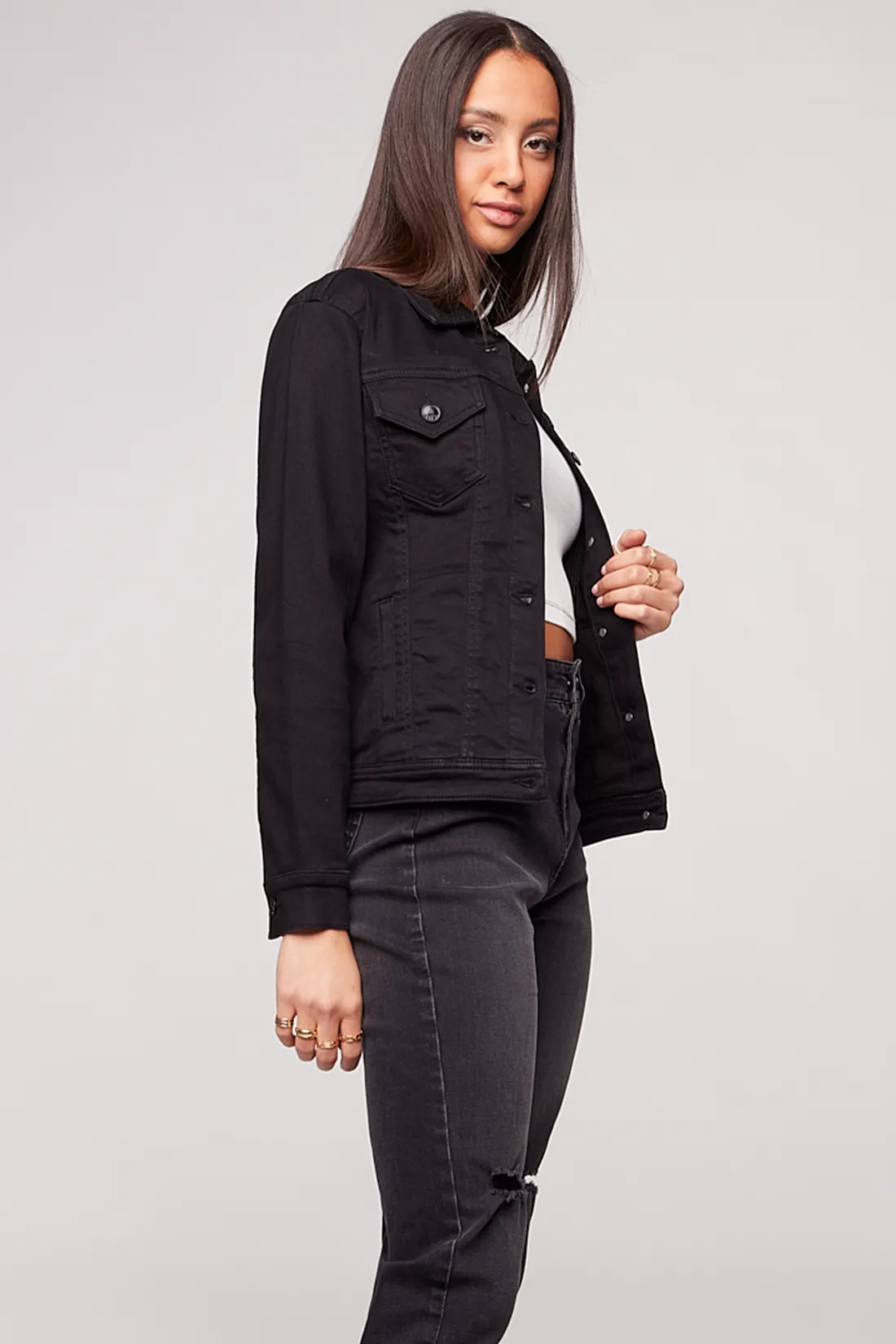 FARRAH - Ladies Denim Trucker Jacket - Black