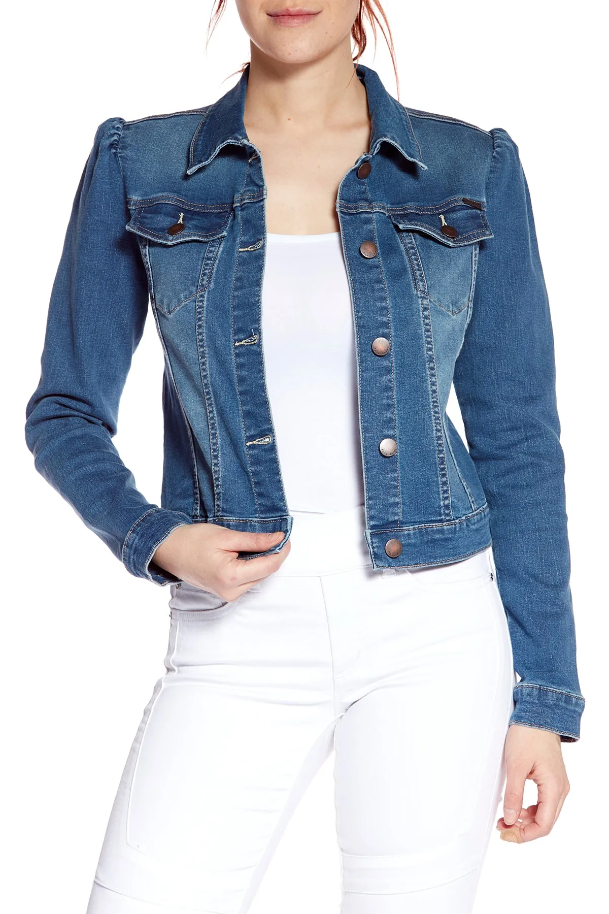 FARRAH -  Ladies Denim Trucker Jacket - Medium Blue Wash