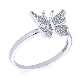 Garden Insect .925 Sterling Silver Micro CZ Nature Butterfly Ring Band