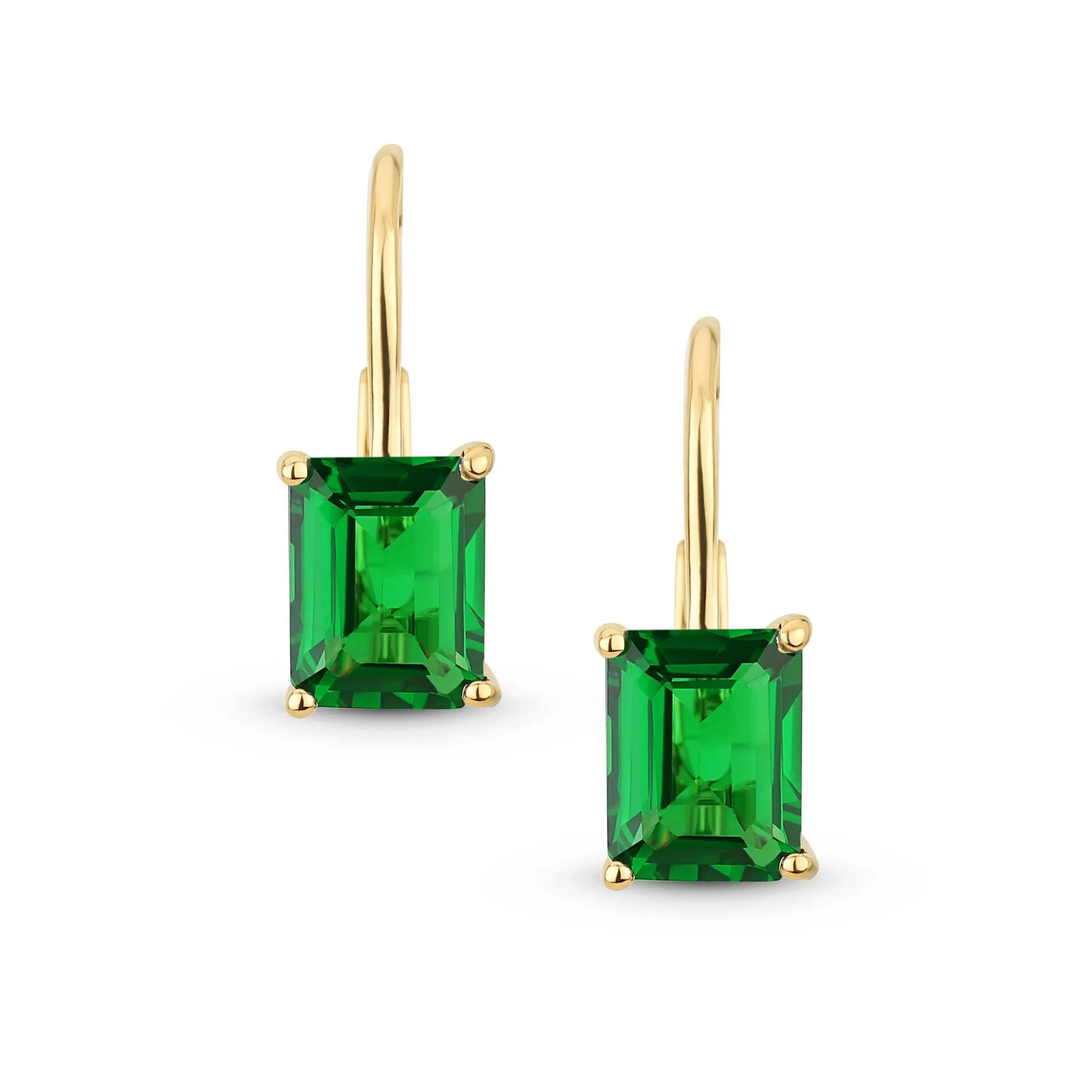 Genuine Gemstone 4.5 CT Emerald Cut Drop Earrings Gold Plated Sterling Silver