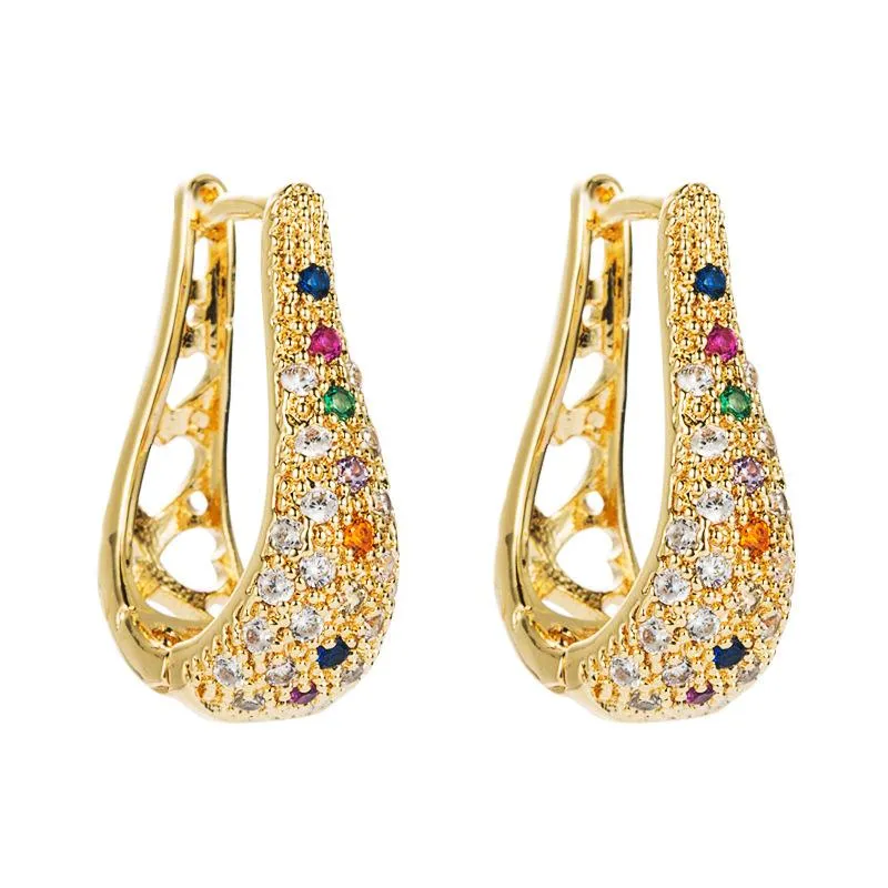 Gold English Lock Colorful Zircon Earrings