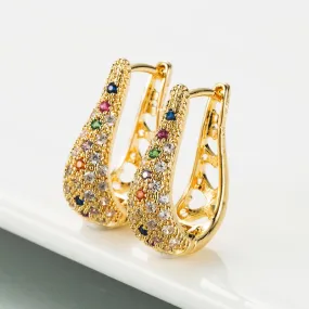 Gold English Lock Colorful Zircon Earrings