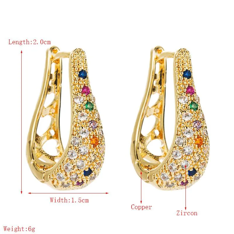 Gold English Lock Colorful Zircon Earrings