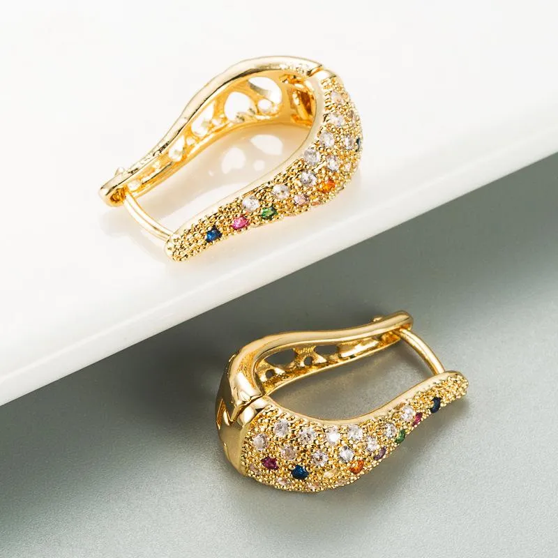 Gold English Lock Colorful Zircon Earrings