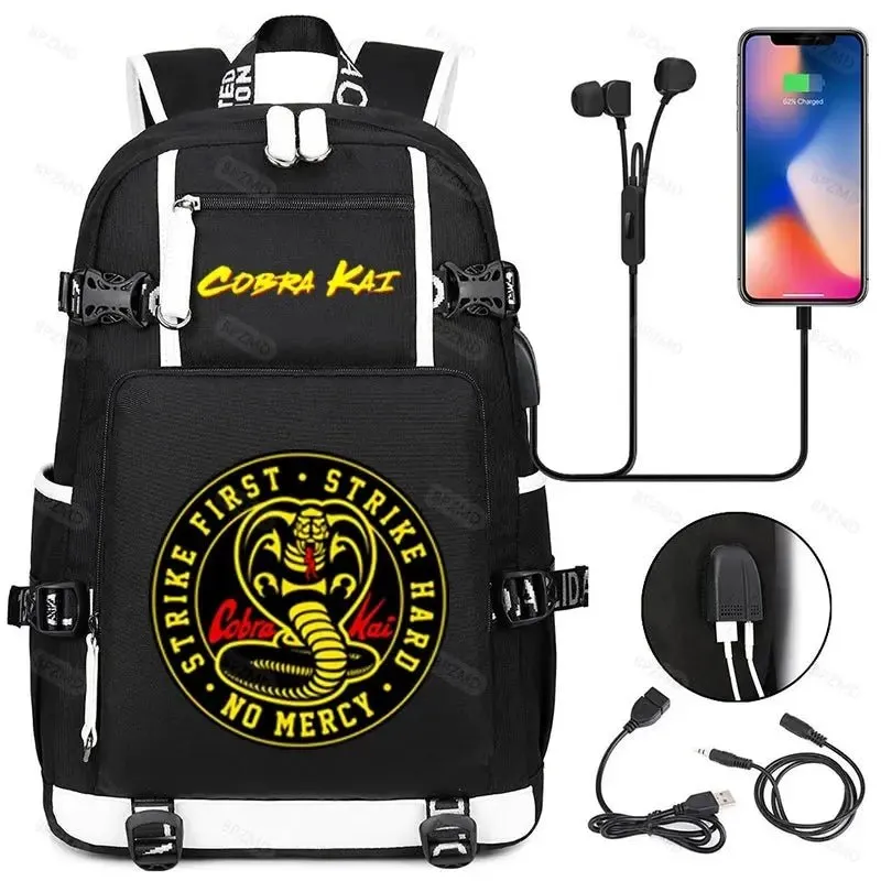 High Quality Anime Cobra Kai School Bag - USB Charging Backpack for Teens Boys Girls Men Women - Travel Laptop Bookbag