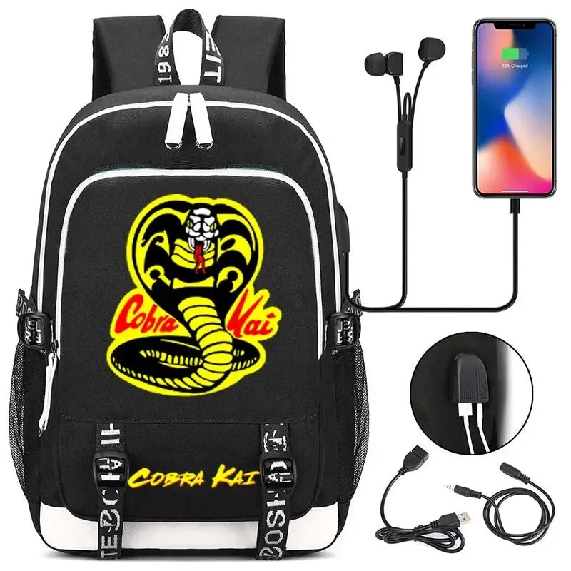 High Quality Anime Cobra Kai School Bag - USB Charging Backpack for Teens Boys Girls Men Women - Travel Laptop Bookbag