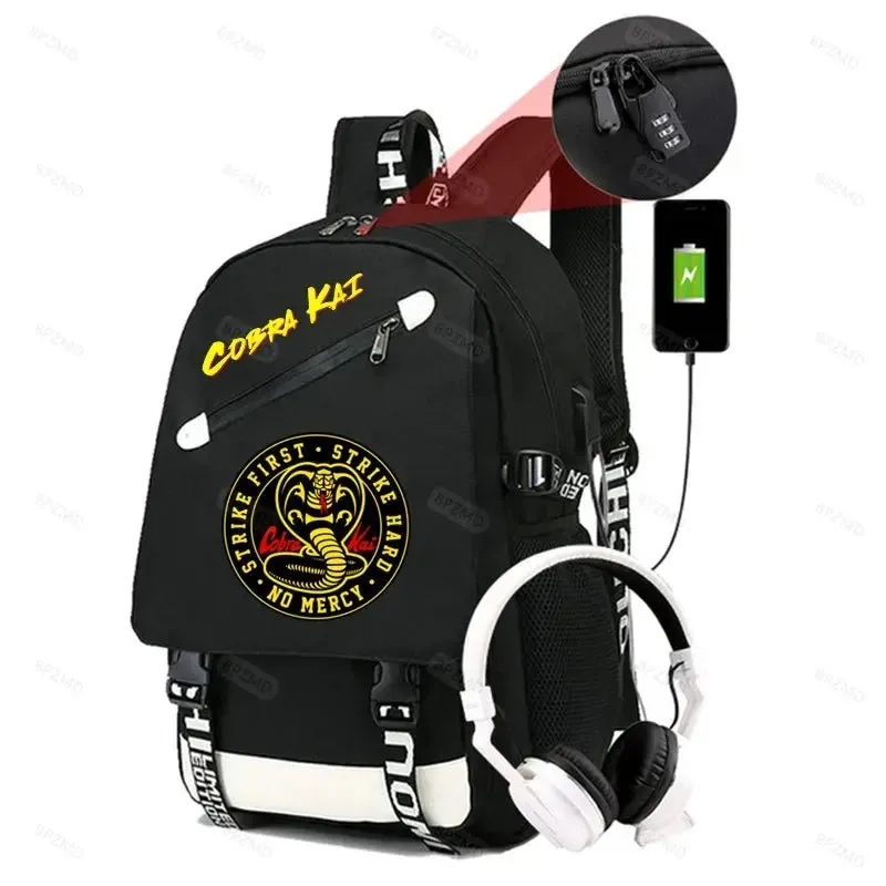 High Quality Anime Cobra Kai School Bag - USB Charging Backpack for Teens Boys Girls Men Women - Travel Laptop Bookbag