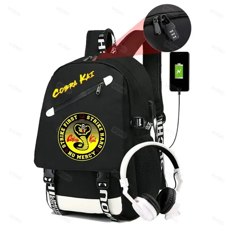 High Quality Anime Cobra Kai School Bag - USB Charging Backpack for Teens Boys Girls Men Women - Travel Laptop Bookbag