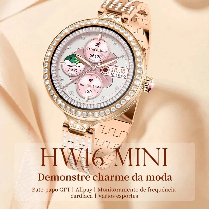 HW16 Mini Luxury Women Smart Watch AMOLED Display BT