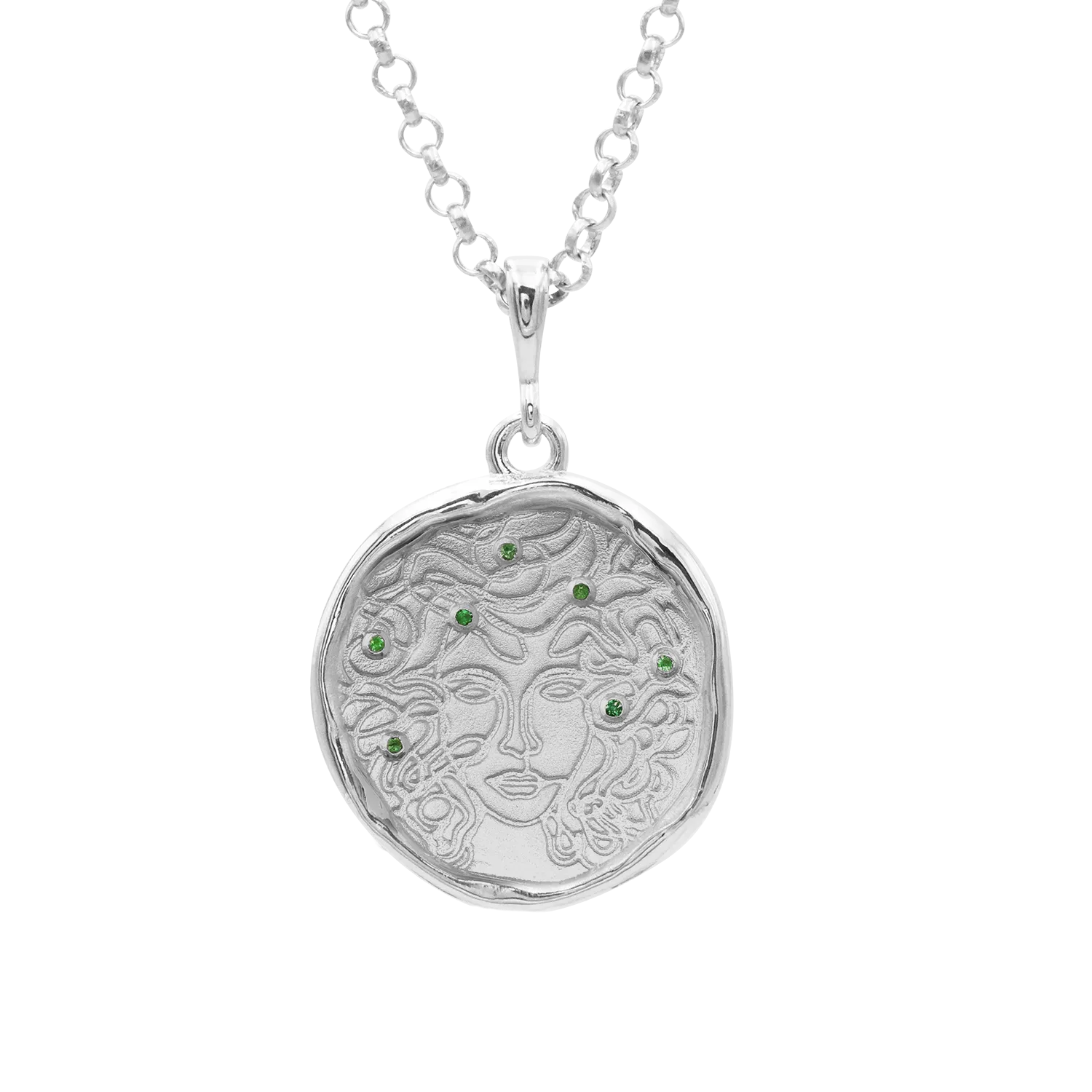 Medusa 7 Emerald Medallion Necklace | Silver