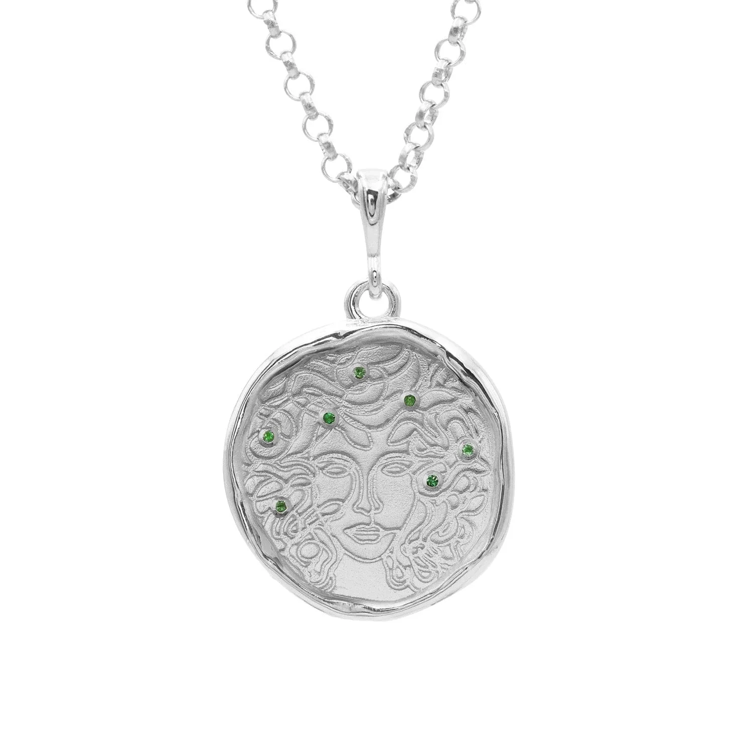 Medusa 7 Emerald Medallion Necklace | Silver