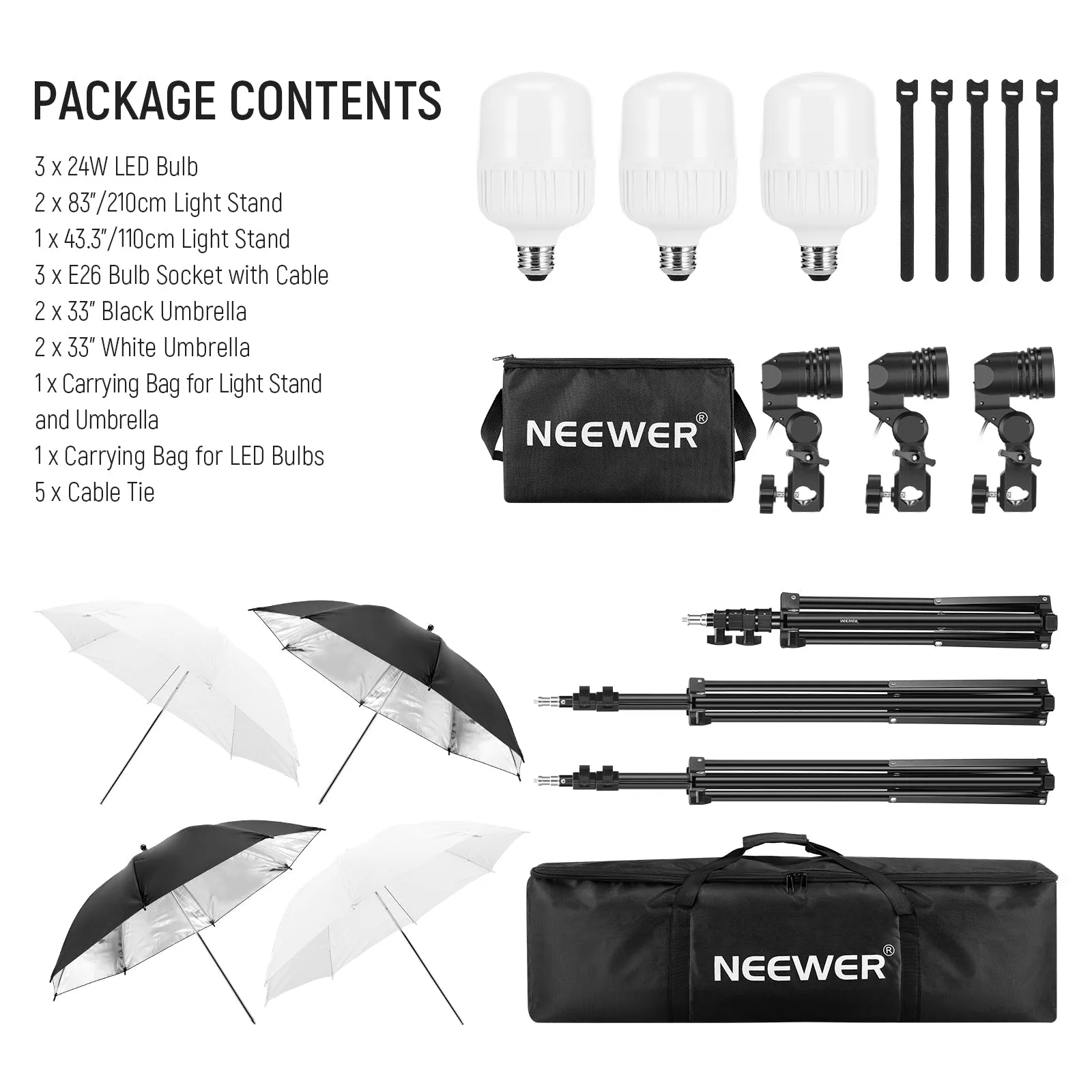 NEEWER NK500 600W Professional Photography Lighting Kit with Adjustable Stands and Softbox for Studio and Portrait Shooting