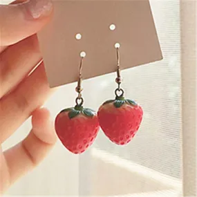 New Fruit strawberry earring female lovely girl simulation red strawberry dangle earring