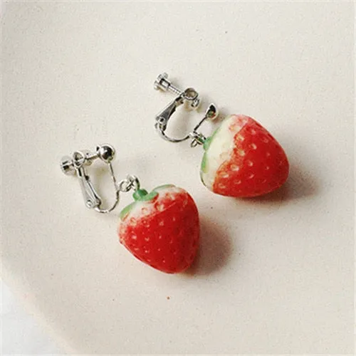 New Fruit strawberry earring female lovely girl simulation red strawberry dangle earring