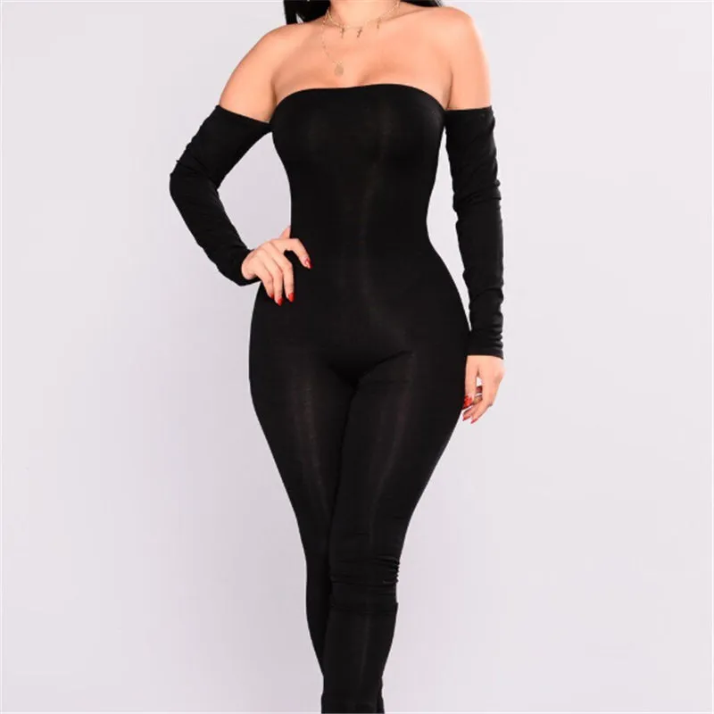 Off Shoulder Long Sleeve Skinny Jumpsuit