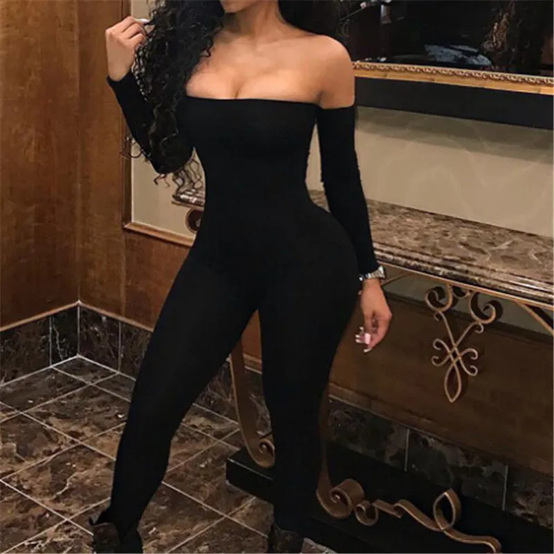 Off Shoulder Long Sleeve Skinny Jumpsuit