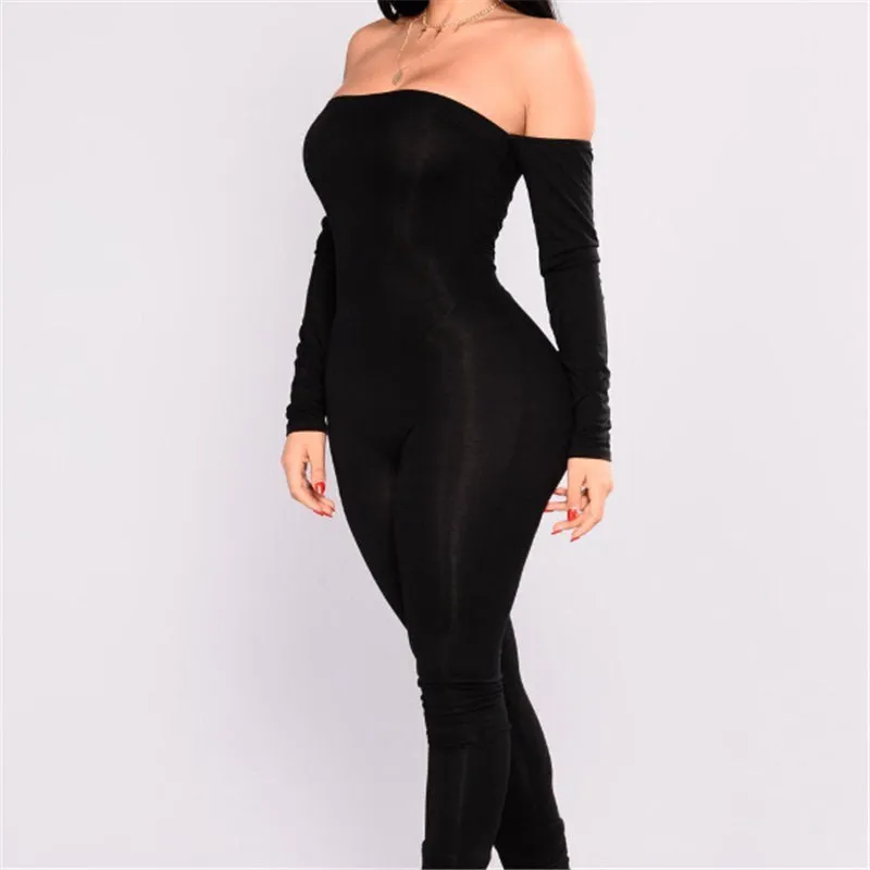 Off Shoulder Long Sleeve Skinny Jumpsuit