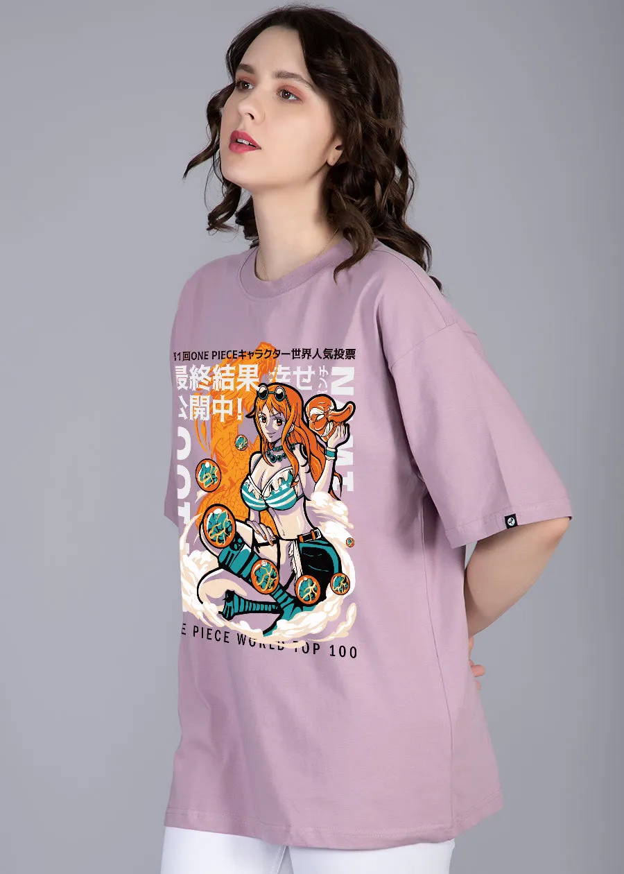 One Piece Printed Lilac Oversized T-shirt Women | Pronk