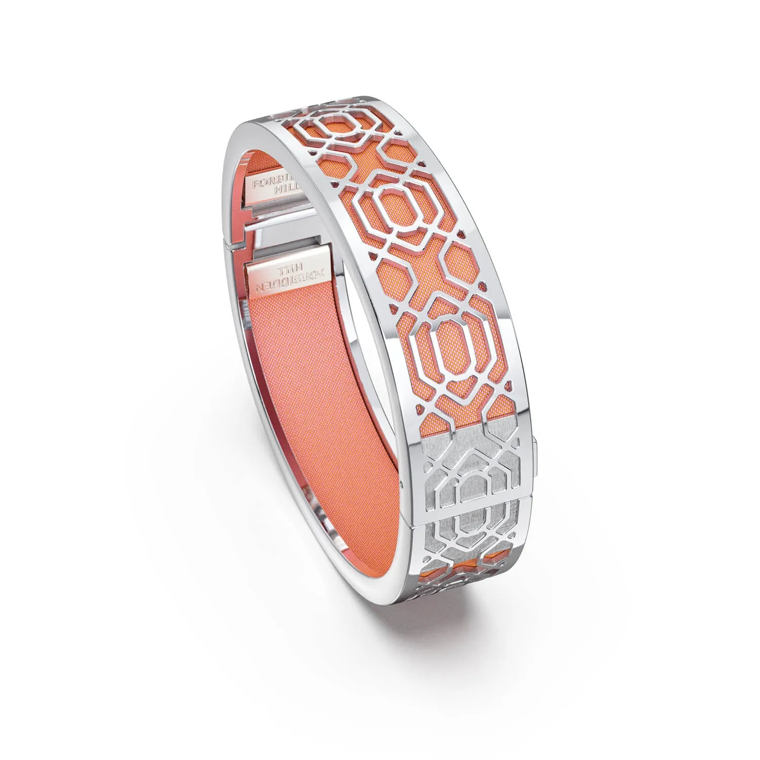 Peranakan Grace Bangle - Crossandra Orange - Sterling Silver