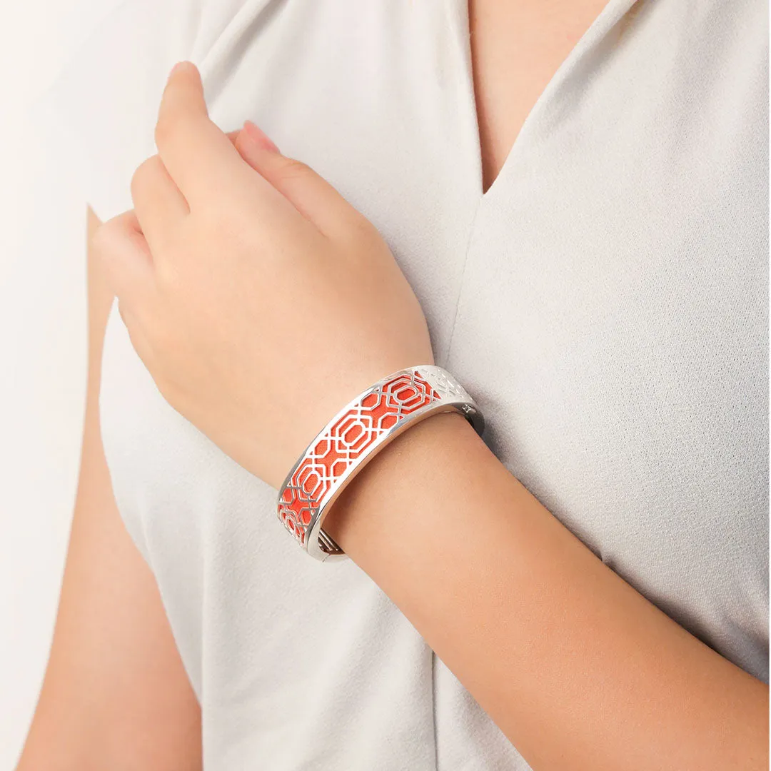 Peranakan Grace Bangle - Lava Orange - Sterling Silver