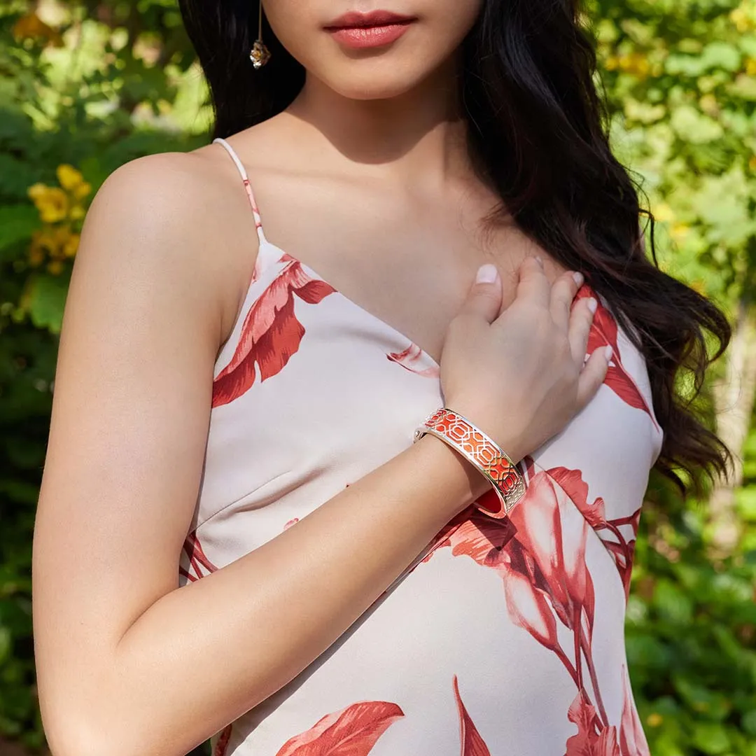 Peranakan Grace Bangle - Lava Orange - Sterling Silver