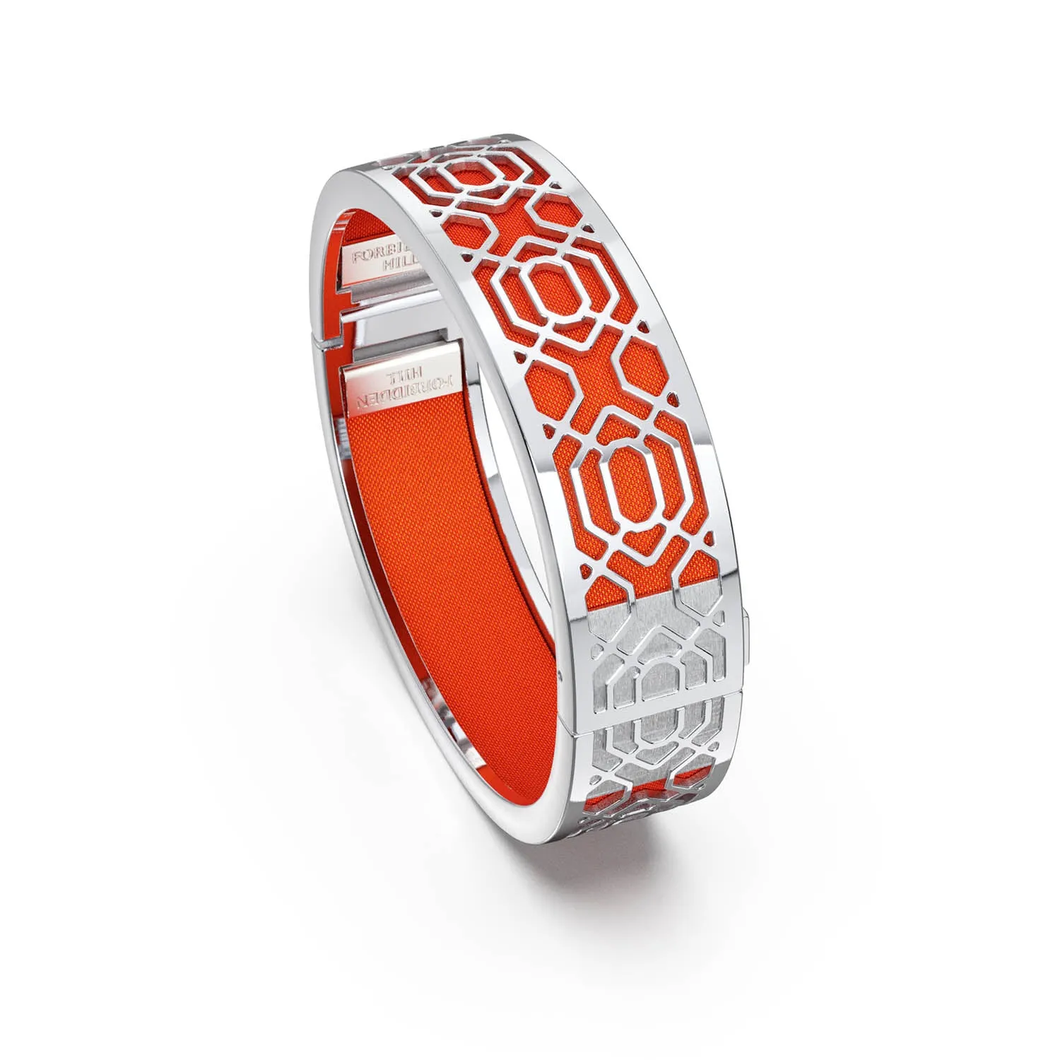 Peranakan Grace Bangle - Lava Orange - Sterling Silver