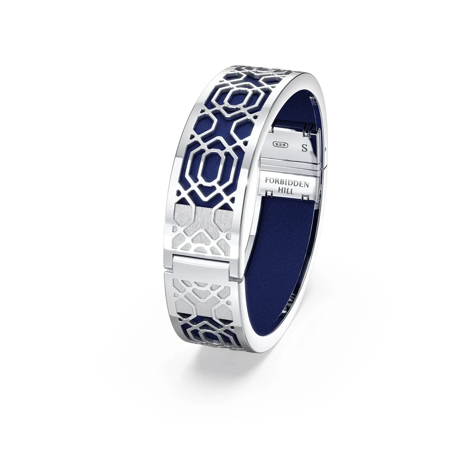 Peranakan Grace Bangle - Midnight Blue - Sterling Silver