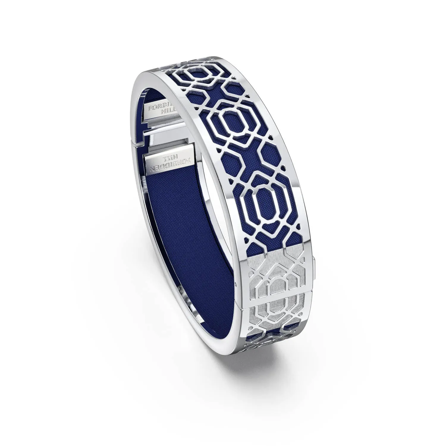 Peranakan Grace Bangle - Midnight Blue - Sterling Silver