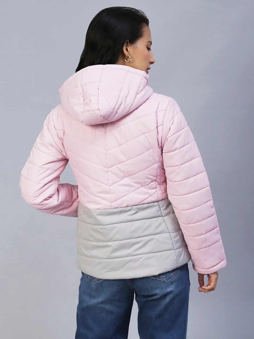 Pink Double Shade Peplum Cut Puffer Jacket