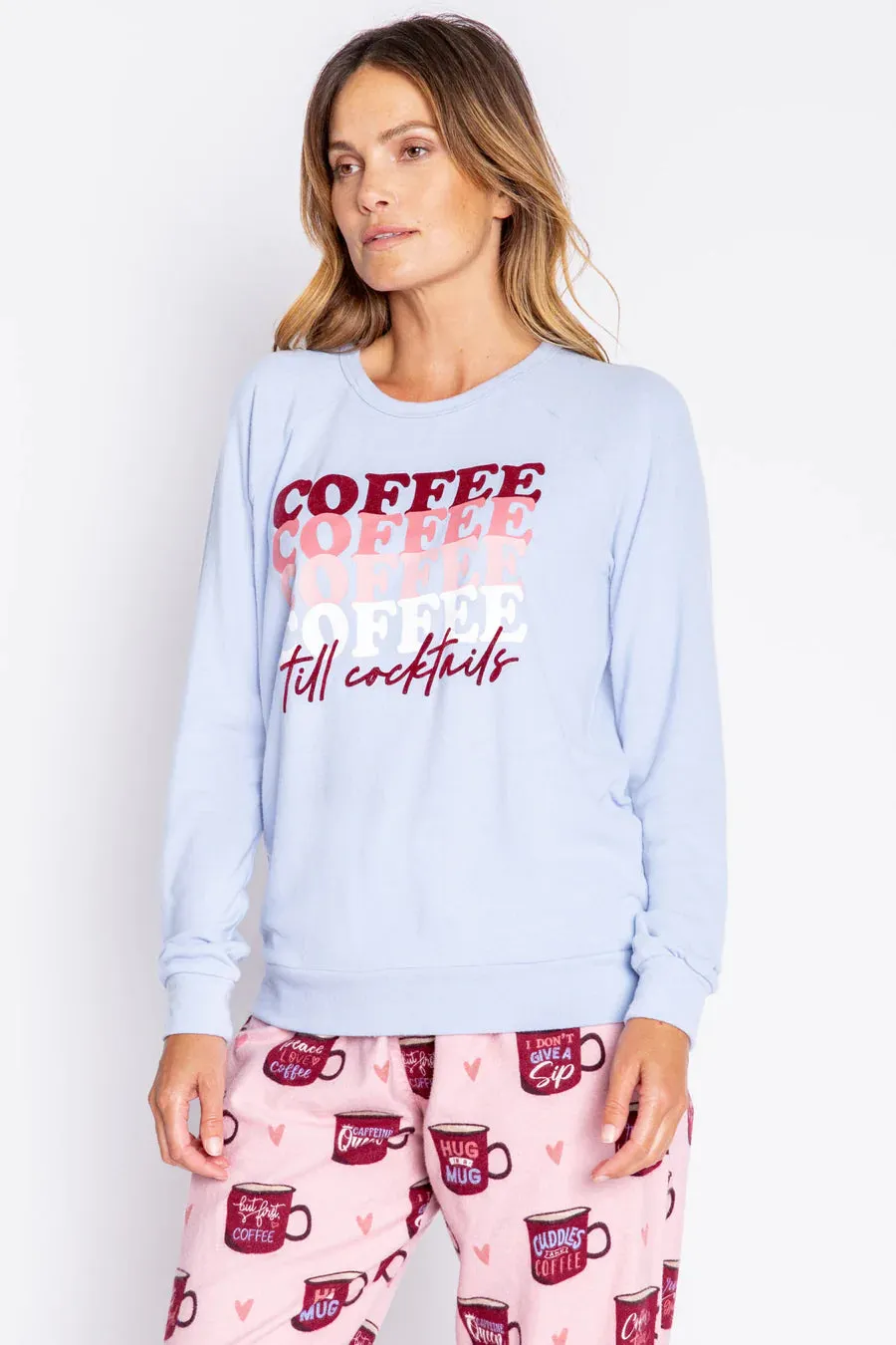 P.J. SALVAGE - COFFEE, TILL COCKTAILS LONG SLEEVE TOP - ICE BLUE