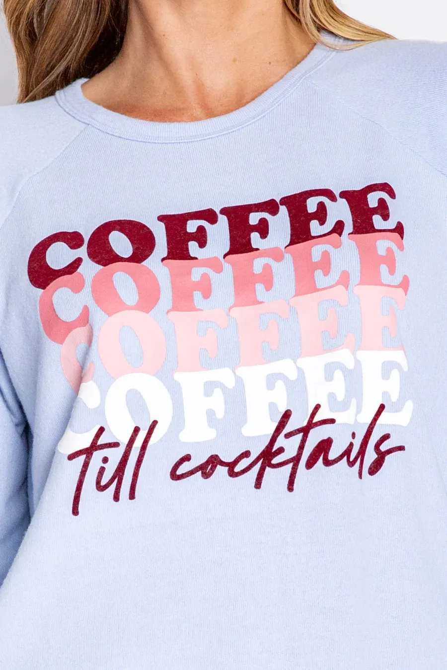 P.J. SALVAGE - COFFEE, TILL COCKTAILS LONG SLEEVE TOP - ICE BLUE