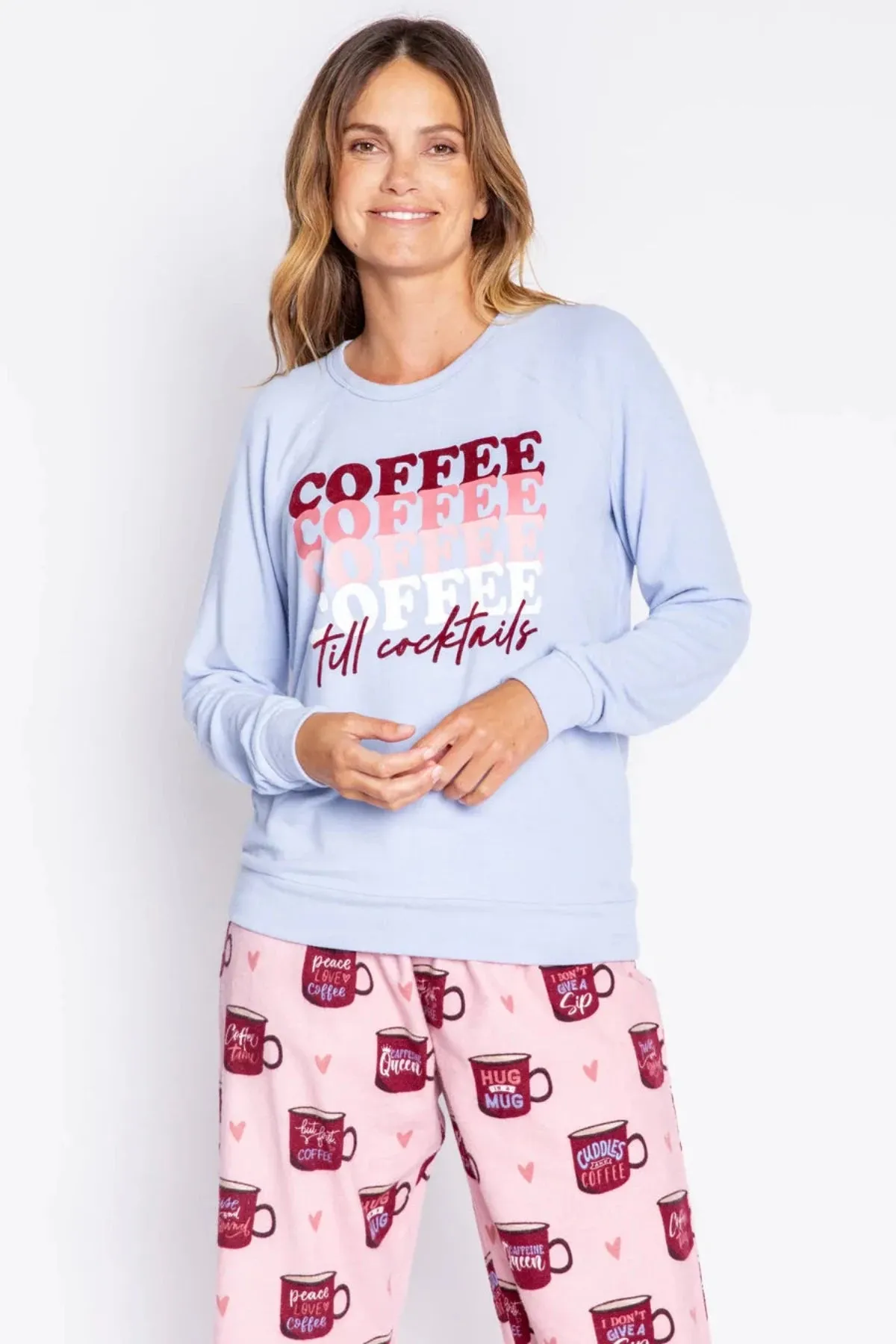 P.J. SALVAGE - COFFEE, TILL COCKTAILS LONG SLEEVE TOP - ICE BLUE