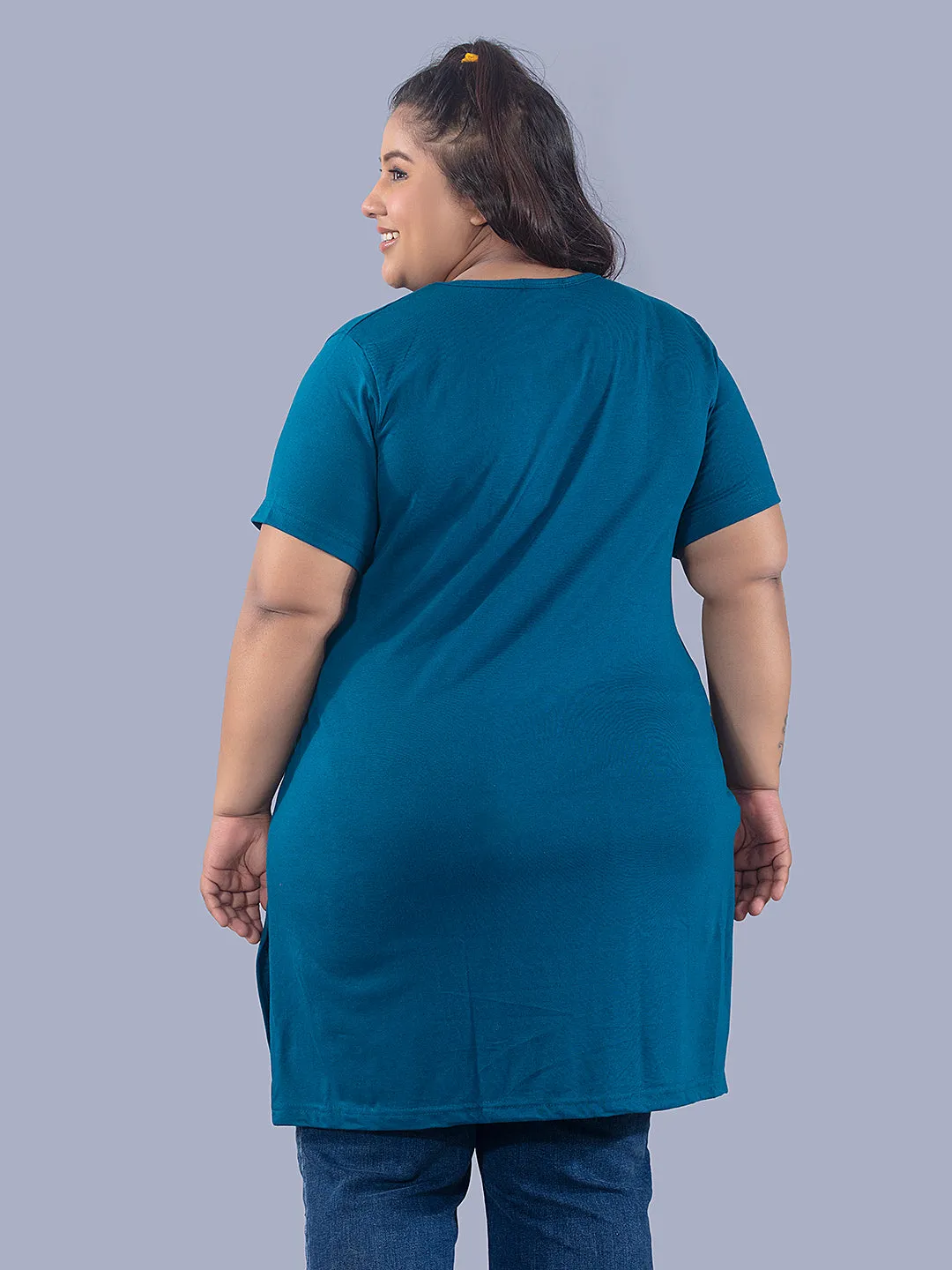 Plus Size Long T-shirts For Women - Half Sleeve - Pack of 2 (Teal/Mauve)